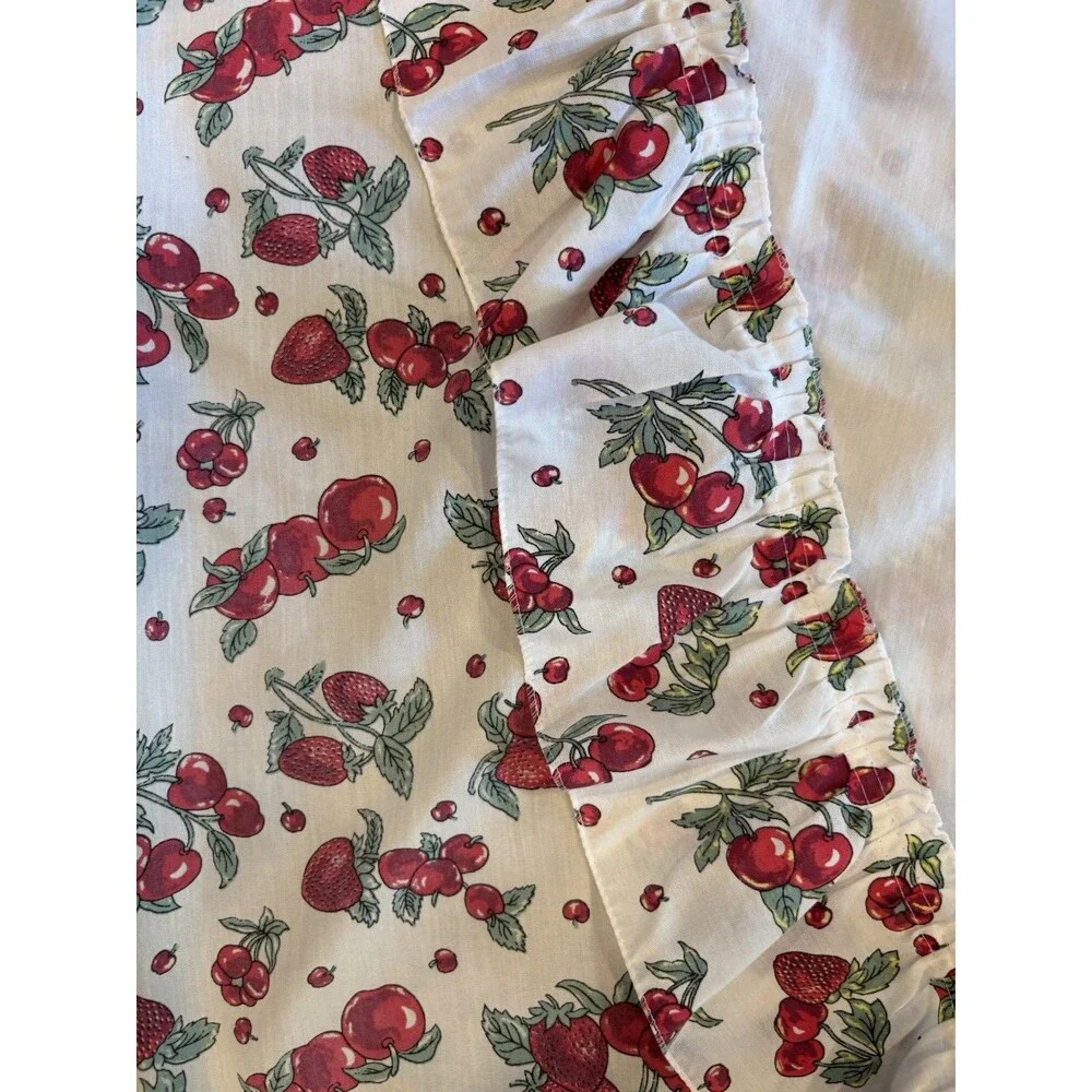 Vtg. Strawberry Apple Fruit Kitchen Cafe Curtains Valance Cottage Core Farmhouse